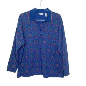 GITANO Vintage Long Sleeve Rugby Polo Quilted Regular Fit Blue Combo Size 40/20W
